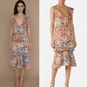 Vone Size 10 Pink Floral Peplum Dress 100% Silk